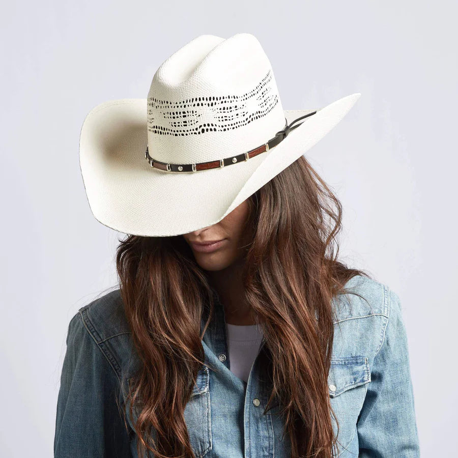 White straw cowboy top hat